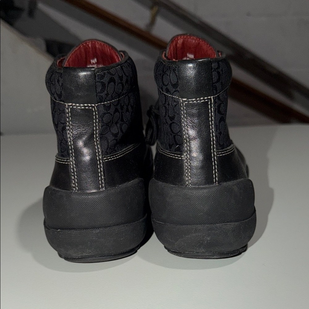 Coach Dyanne Black Leather Signature C Jacquard Rain Snow Boots.  - Picture 2 of 6